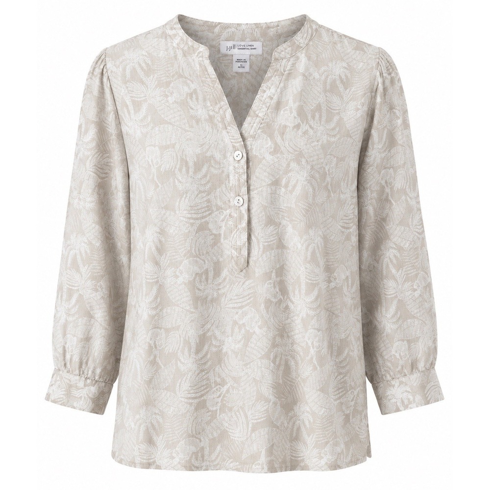 J JILL LOVE LINEN Sz L PETITE 100% Linen Floral Blouse Coastal